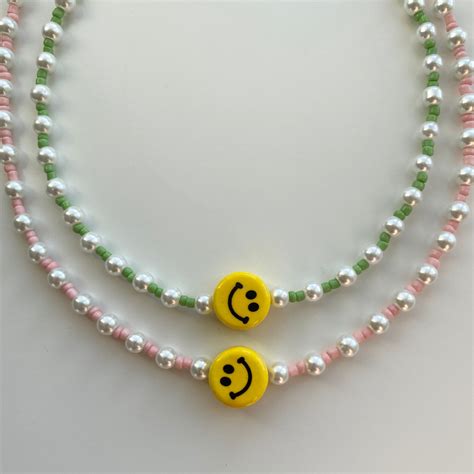 Pearl Smiley Face Beaded Necklace Etsy Uk