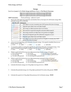 Work Power And Energy Worksheets