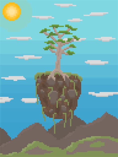 pixel art tree  floating rock