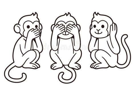 Cartoon Monkeys Covering Eyes Ears Mouth Stock Illustrations 30