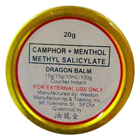 Dragon Balm Camphor Methyl Salicylate Menthol 15g 10g 15g Per 100g Ointment 20g Price In