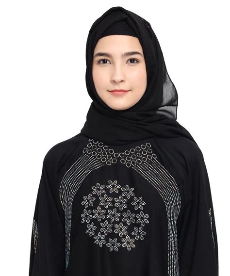 Nida Stone Work Modest City Party Wear Black Bell Sleeve Islamic Abaya