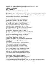 Hamlet Soliloquy Analysis Docx Hamlet By William Shakespeare Written