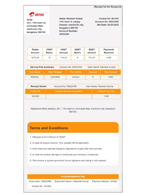 Internet Invoice Template Airtel Pdf