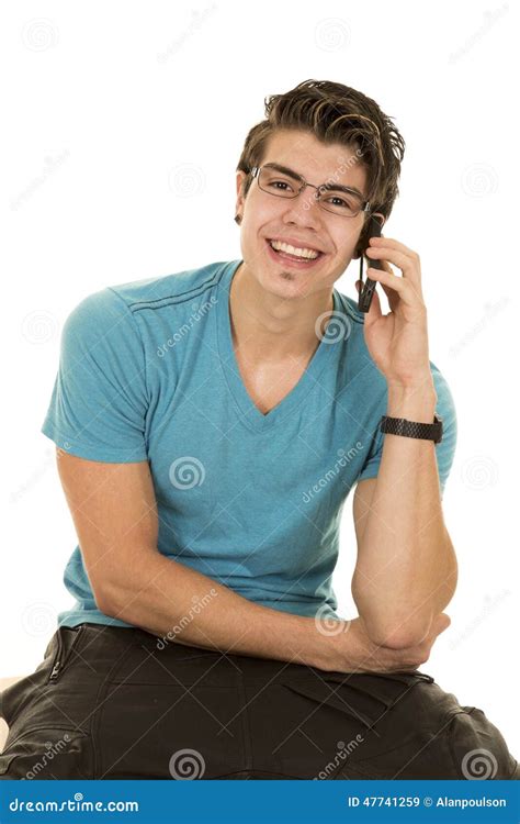 Man In A Blue Shirt Talk On Phone Laugh Stock Image Image Of Male Cell 47741259