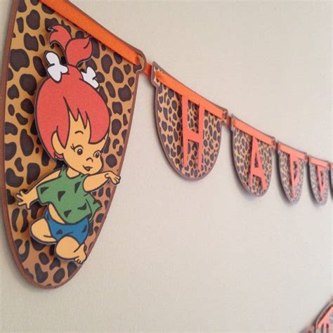 Pebbles Or Bam Bam Birthday Banner Flintstone Birthday Party Etsy