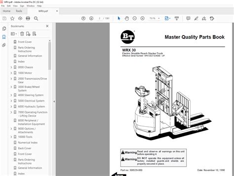 Bt Prime Mover Forklift Wrx30 Master Parts Manual Pdf Download