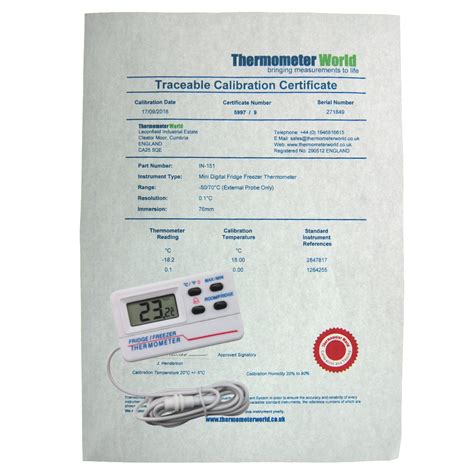 Digital Fridge Freezer Thermometer With 2 Point Calibration Certificate