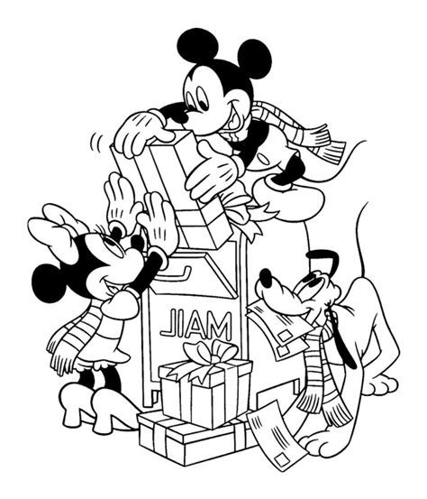 Mickey Et Minnie Envoient Des Cadeaux De Noël Avec Pluto Coloriage