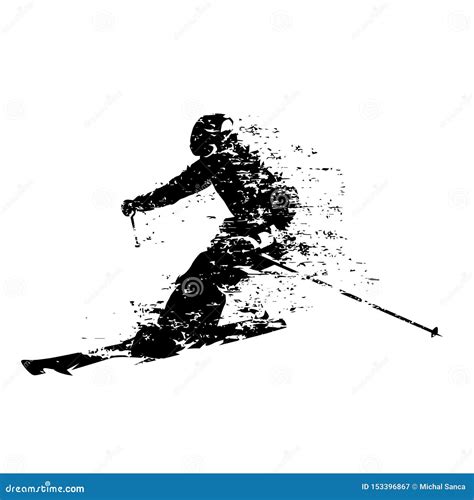 Skier Downhill Skiing Isolated Vector Silhouette Stock Vector