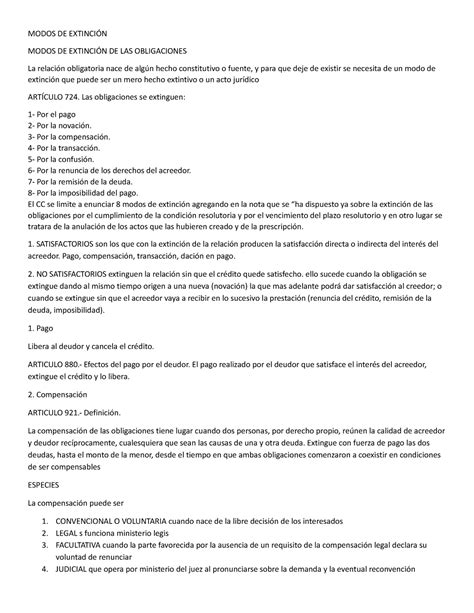 Modos DE Extinción de las obligaciones MODOS DE EXTINCIÓN MODOS DE