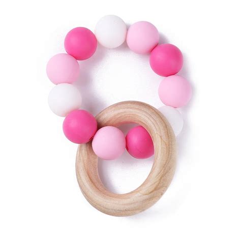 Buy Baby Nursing Bracelets Wooden Ring Baby Teether Silicone Chew Beads