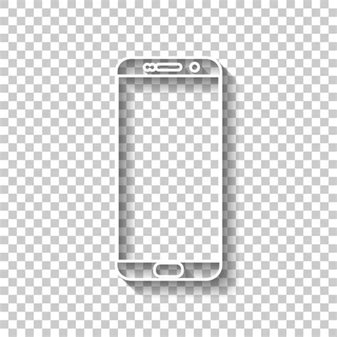 Mobile Phone Icon White Outline Sign Shadow Transparent Background