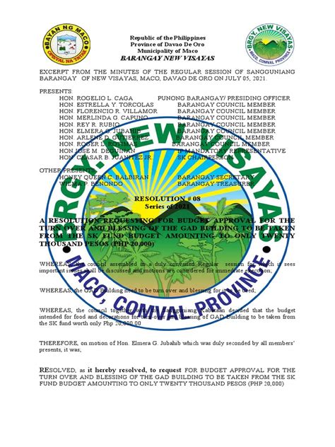 Barangay New Visayas Republic Of The Philippines Province Of Davao De