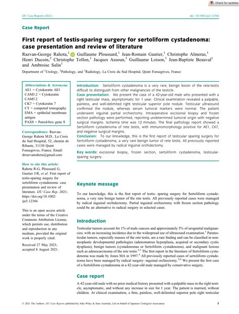 Pdf First Report Of Testis‐sparing Surgery For Sertoliform