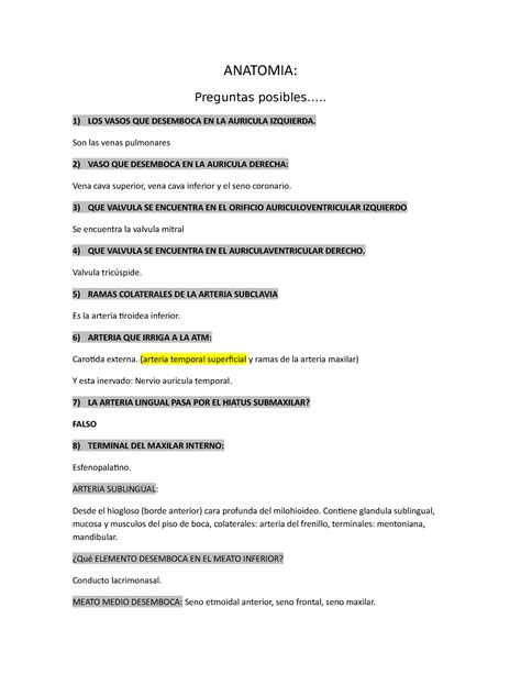 Anatomia Anatomía Preguntas y respuestas de Angiología ANATOMIA