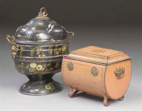 An Early Victorian Gilt Heightened Japanned Tin Coal Box