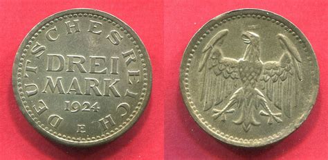 Weimarer Republik Deutsches Reich 3 Mark Silber Kursmünze 1924 E