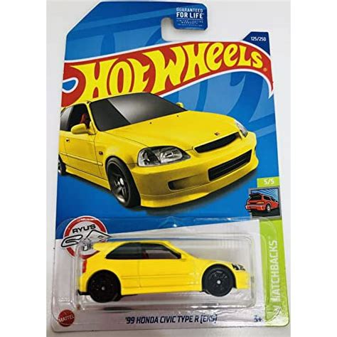 Hot Wheels 99 Honda Civic Type R [ek9] Yellow 2022 Hw Hatchbacks