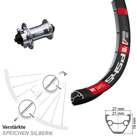 26 Zoll Vorderrad KX E Nabe silbern 5x100 mm 6 loch DT Swiss 545 für