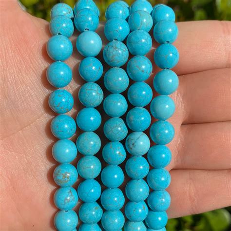 Blue Turquoise Beads Round Natural Gemstone Loose Beads Sold By