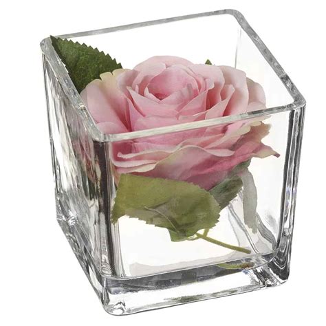 3″ Rose In Glass Vase Pink Silk Flower Depot