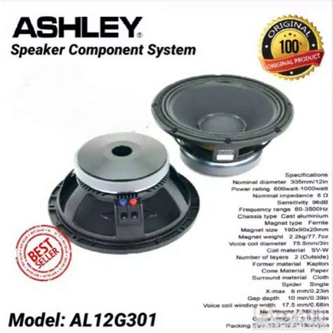 Jual Woofer Ashley AL12G301 Speaker Component 12 Inch Original Shopee