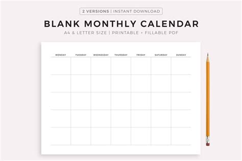 Blank Monthly Calendar Printable Landscape