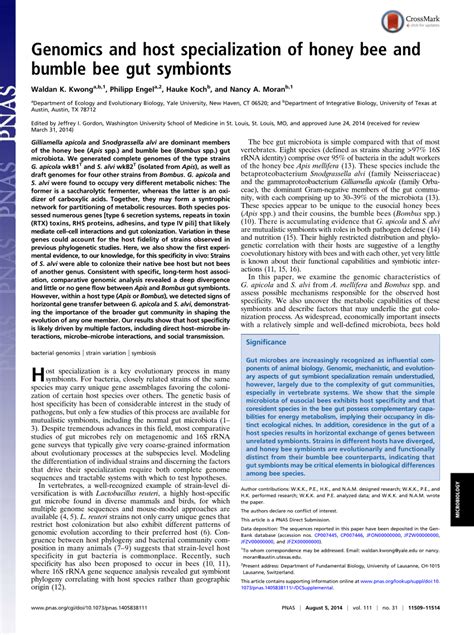 Pdf Genomics And Host Specialization Of Honey Bee And Bumble Bee Gut