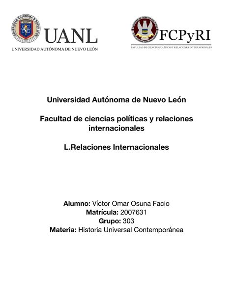 Ev3 Huc 2 Evidencia Universidad Autónoma De Nuevo León Facultad De Ciencias Políticas Y