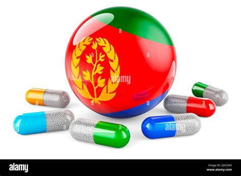 Pills Capsule With Eritrean Flag D Rendering Isolated On White