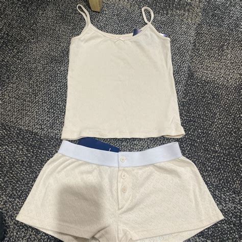 Brandy Melville Cream Heart Pj Set These R Too Depop