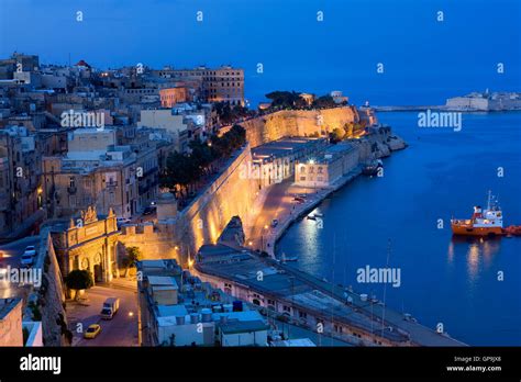 Valletta City At Night Malta Stock Photo Alamy