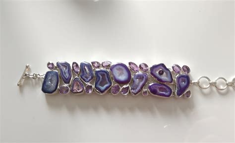 Sterling Silver Amethyst And Purple Geode Bracelet In 2020 Purple Agate Amethyst Amethyst Stone