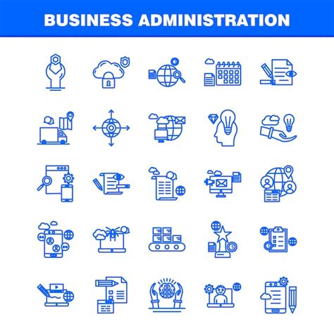 Iconos de línea de administración de empresas Vector Premium