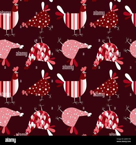 Funny Cartoons Chicken And Hens Seamless Pattern Stock Vector Image