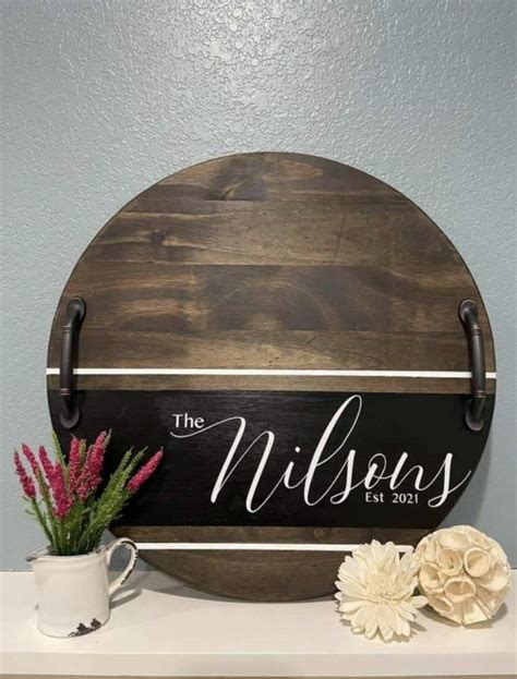 Personalized Serving Tray Personalized Tray Round Wood Tray Wood