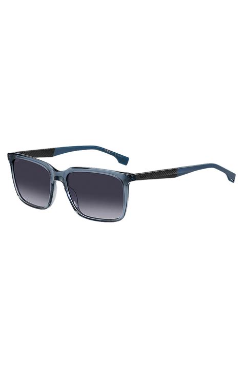 Boss Blue Acetate Sunglasses With Patterned Carbon Fibre Temples Blue