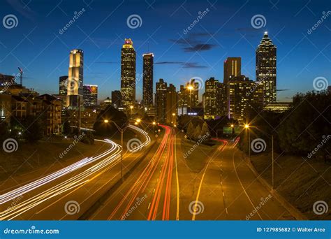 Atlanta Georgia Skyline at Night with Light Trails Editorial ...