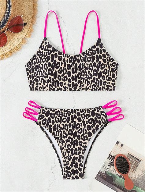 Shein Swim Sxy Leopard Print Round Neck Bikini Swimwear Set Summer Beach Shein Usa