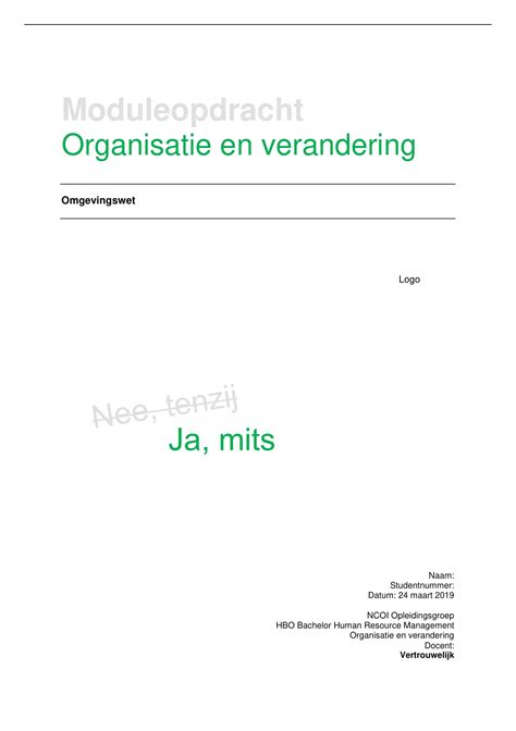 Ncoi Moduleopdracht Organisatie En Verandering Cijfer Incl