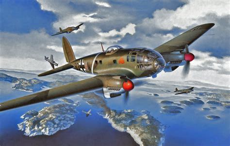 Wallpaper bomber, art, airplane, painting, aviation, Heinkel He 111 ...