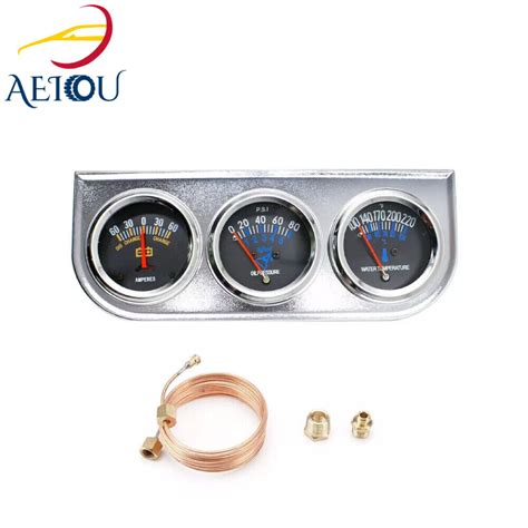 Chrome Mm Mechanical Triple Gauge Set Oil Pressure Water Temp