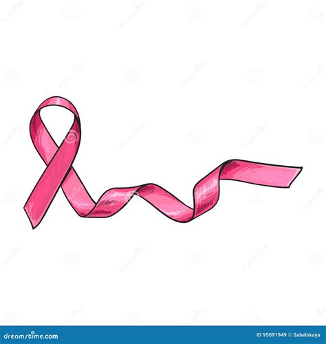 Pink Satin Ribbon Breast Cancer Awareness Symbol Sketch Vector