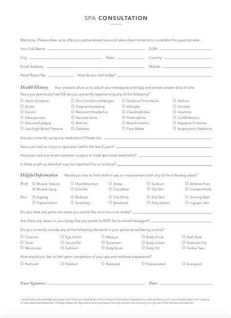 Spa Consultation Form — Spa Wellness Solutions Consulting And Design