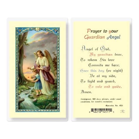 Holy Card Laminated Prayer To Guardian Angel For Girl Reillys Church Supply And T Boutique