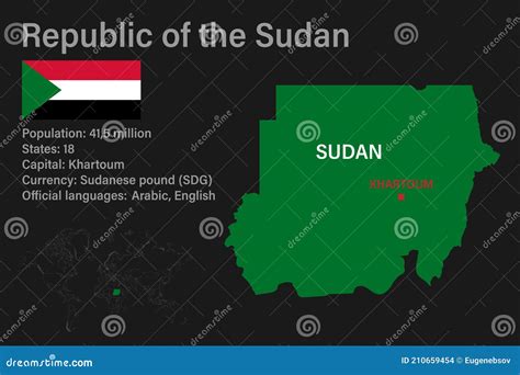 Highly Detailed Sudan Map With Flag Capital And Small Map Of The World Stock Vector