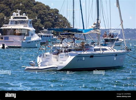 Ocean Yacht And Motor Cruiser Boat Moored Near Mackerel Beach In