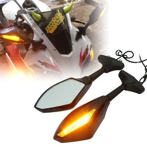 LED Turn Signals Integrated Mirrors For Honda Kawasaki Yamaha Suzuki