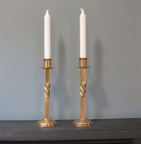 Pair Of Original Solid Brass Barley Twist Candlesticks